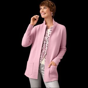 Talbots BLACK Cardigan Sweater Coat Open Patch Pockets Cotton Modal Sz XL